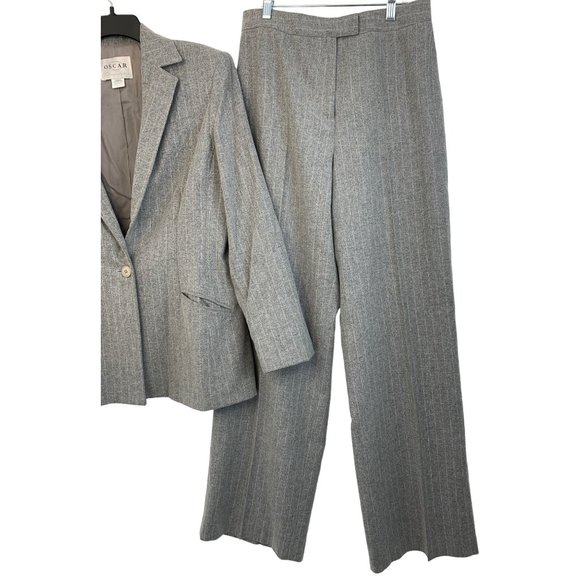 70s VTG Sz 12 Oscar De La Renta Pant Suit Wool Flannel Chalkstripe Wide Leg 6722 - Picture 2 of 14